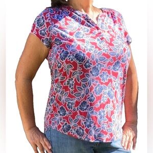 Liz Claiborne Split Crew Neck Short Sleeve Floral High Low Womens Medium